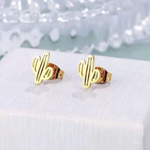 Gold Cactus Stud Earrings